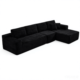 134" Modern Minimalist Modular Sectional Couch, Comfort L Shaped Sofa for Living Room, No Assembly Required (Color: Black-with Standard, Orientation: 4-seater Right Hand Facing)