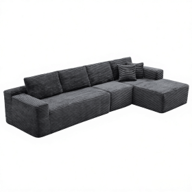 134" Modern Minimalist Modular Sectional Couch, Comfort L Shaped Sofa for Living Room, No Assembly Required (Color: Dark Gray-with Standard, Orientation: 4-seater Right Hand Facing)