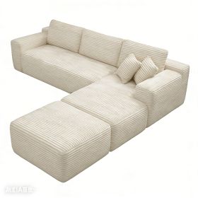 106.5" Modern Minimalist Modular Sectional Couch with Ottoman, Comfort L Shaped Sofa for Living Room, No Assembly Required (Color: Beige-with Ottoman, Orientation: 3-seater Right Hand Facing)