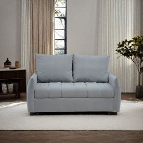 57.48" Big Size Sofa Bed Line Fabric Futon Couch with Adjustable Backrest, Modern Loveseat Sofa Sleeper for Living Room (Color: Light Blue)