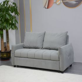 57.48" Big Size Sofa Bed Line Fabric Futon Couch with Adjustable Backrest, Modern Loveseat Sofa Sleeper for Living Room (Color: Light Gray)