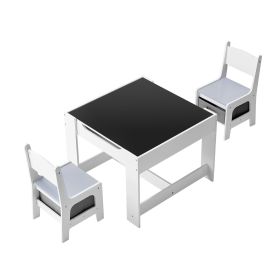 Kids Table and 2 Chairs Set, Toddler Table and Chair Set with Storage Space under the Table, Cloth Storage Box under the Chairs, Wooden Desk for Art (Color: White, Combination Type: One Table,Two Chairs)