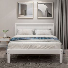 Platform Bed Frame with Headboard , Wood Slat Support , No Box Spring Needed (Color: White)