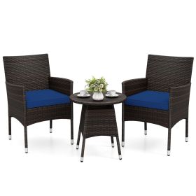 3 Piece Patio Furniture Set Outside Bistro Set for Porch (Color: Navy)