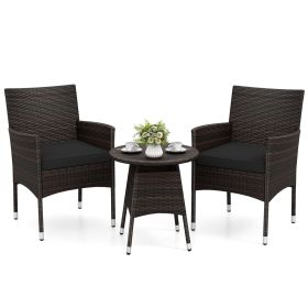 3 Piece Patio Furniture Set Outside Bistro Set for Porch (Color: Black)