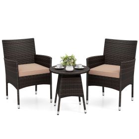 3 Piece Patio Furniture Set Outside Bistro Set for Porch (Color: Beige)