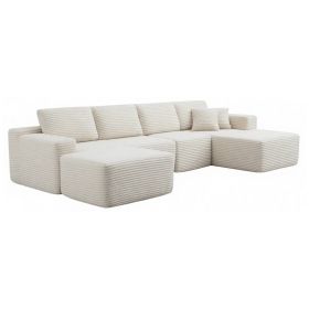 134" Modern Minimalist Modular Sectional Couch with Ottoman, Comfort L Shaped Sofa for Living Room, No Assembly Required (Color: Beige-with Ottoman, Orientation: 4-seater Right Hand Facing)