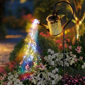 Outdoor Solar Watering Can with Lights Garden Decor Large Solar Powered Lanterns Hanging Waterproof LED Decorative Retro Metal Kettle String Lights fo (Color: Colorful lights-1PCS)