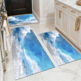 Three-piece kitchen rug set, non-slip and washable, abstract pattern kitchen hallway rug, soft and comfortable, suitable for sinks, floors, entrances (Main Color: White, Main Material: Polyester)