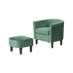 Upholstered Teddy Velvet Club Barrel Chair with Ottoman with Footrest (Color: GREEN)