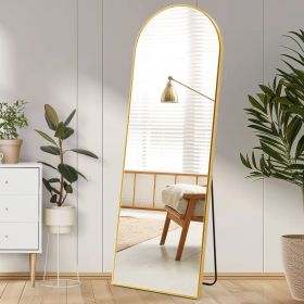 64"x21" Full Body Wall Mirror Standing Hanging or Leaning Wall-Mounted Mirrors with Stand Aluminum Alloy Frame Living Room (Color: Gold-arched-64IN)