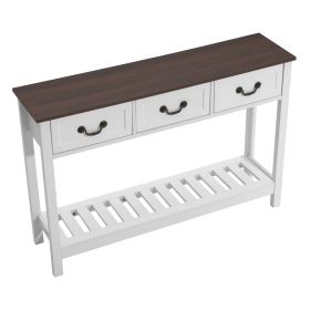 47 in Console Table, Farmhouse Desk Behind the Couch with Drawers and Bottom Storage Shelf, Wooden Rectangle Entrance Narrow Sofa Table for Hallway (Color: White)