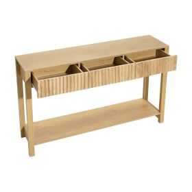 47 in Console Table, Farmhouse Desk Behind the Couch with Drawers and Bottom Storage Shelf, Wooden Rectangle Entrance Narrow Sofa Table for Hallway (Color: Burlywood)