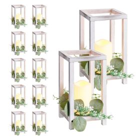 12 Set/36 Pcs Wooden Wedding Lantern Centerpiece (Color: White, Quantity: 36 pcs)