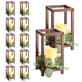 12 Set/36 Pcs Wooden Wedding Lantern Centerpiece (Color: Brown, Quantity: 36 pcs)