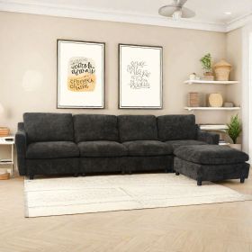 4-Seater Modern Beige Fabric Modular Cloud Sofa with Ottoman, Sectional Sofa, Chenille Cloud Couch Deep Seat for Living Room (Color: Gray)