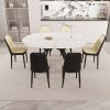 47-63" expandable circular dining tables , equipped with 6 PU fabric thick cushioned dining chairs and an elegant and spacious dining table