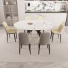47-63" expandable circular dining tables , equipped with 6 PU fabric thick cushioned dining chairs and an elegant and spacious dining table