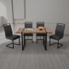 55 " Dining Table Rural Industrial Rectangular MDF Dark Wood Set and PU Armless Dining Chair Set 4, Kitchen Black Metal Table Leg Dining Chair Set