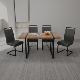 55 " Dining Table Rural Industrial Rectangular MDF Dark Wood Set and PU Armless Dining Chair Set 4, Kitchen Black Metal Table Leg Dining Chair Set (Color: Dark wood+gray)