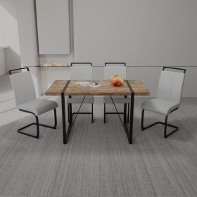 55 " Dining Table Rural Industrial Rectangular MDF Dark Wood Set and PU Armless Dining Chair Set 4, Kitchen Black Metal Table Leg Dining Chair Set (Color: Dark wood+white)