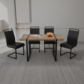 55 " Dining Table Rural Industrial Rectangular MDF Dark Wood Set and PU Armless Dining Chair Set 4, Kitchen Black Metal Table Leg Dining Chair Set (Color: Dark wood+black)