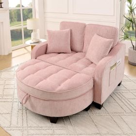 Sofa with Sleep Function, Small Sofa, Chaise Longue, 2-in-1 Sofa Bed Storage Stool & 4 Cushions, for Small Living Room (Color: Pink)