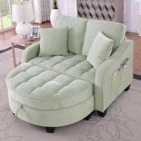 Sofa with Sleep Function, Small Sofa, Chaise Longue, 2-in-1 Sofa Bed Storage Stool & 4 Cushions, for Small Living Room (Color: Cyan)