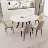 47-63" expandable circular dining tables , equipped with 6 PU fabric thick cushioned dining chairs and an elegant and spacious dining table