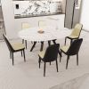 47-63" expandable circular dining tables , equipped with 6 PU fabric thick cushioned dining chairs and an elegant and spacious dining table