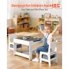 Kids Table and 2 Chairs Set, Toddler Table and Chair Set with Storage Space under the Table, Cloth Storage Box under the Chairs, Wooden Desk for Art