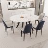 47-63" expandable circular dining tables , equipped with 6 PU fabric thick cushioned dining chairs and an elegant and spacious dining table