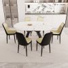 47-63" expandable circular dining tables , equipped with 6 PU fabric thick cushioned dining chairs and an elegant and spacious dining table
