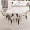 47-63" expandable circular dining tables , equipped with 6 PU fabric thick cushioned dining chairs and an elegant and spacious dining table