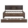 Full Size Wooden Captain Bed with Built-in Bookshelves, Three Storage Drawers and Trundle