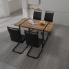 55 " Dining Table Rural Industrial Rectangular MDF Dark Wood Set and PU Armless Dining Chair Set 4, Kitchen Black Metal Table Leg Dining Chair Set