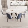 47-63" expandable circular dining tables , equipped with 6 PU fabric thick cushioned dining chairs and an elegant and spacious dining table