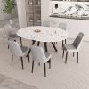 47-63" expandable circular dining tables , equipped with 6 PU fabric thick cushioned dining chairs and an elegant and spacious dining table