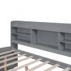 Full Size Wooden Captain Bed with Built-in Bookshelves, Three Storage Drawers and Trundle